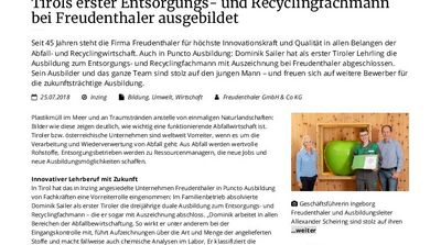 Ausbildung Abfallwirtschaft Tirols erster Entsorgungs- und Recyclingfachmann bei Freudenthaler ausgebildet